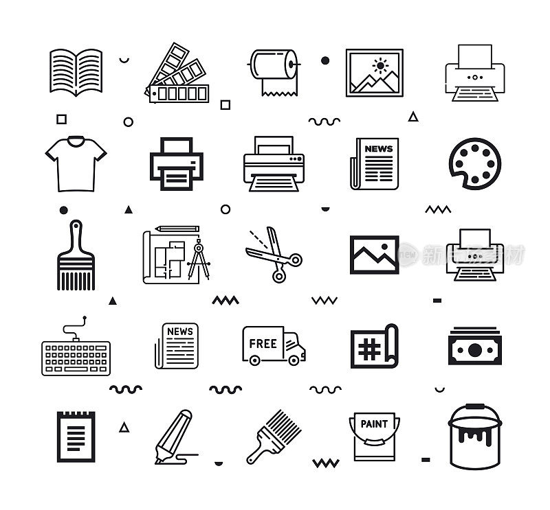 Additive Manufacturing & Printing Line Style Vector Icon Set